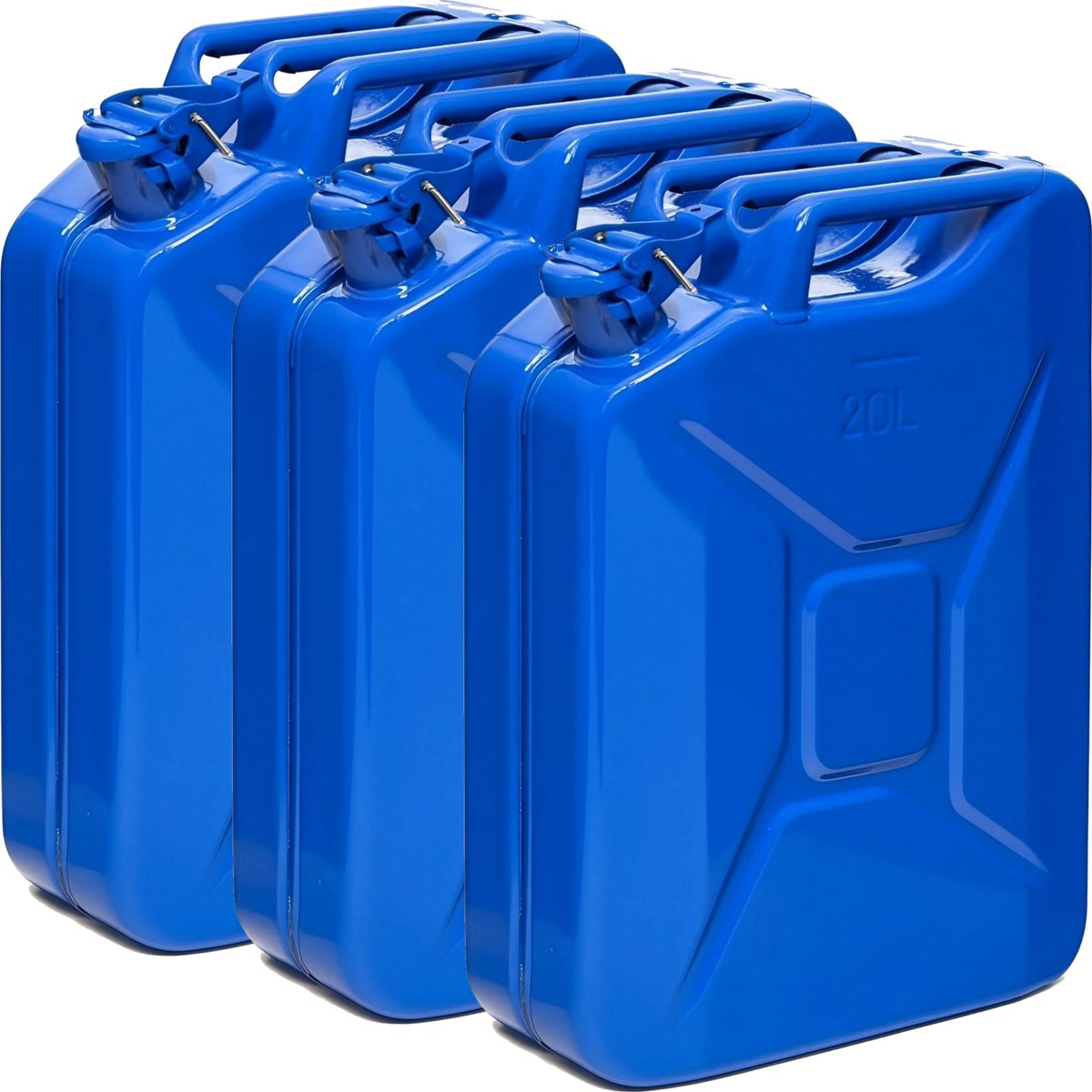 BW® Fuel Canister Metalen Benzineblik - Jerrycan 3x 20 Liter - Blauw - TÜV-getest en UN-goedgekeurd - Gemaakt in Europa