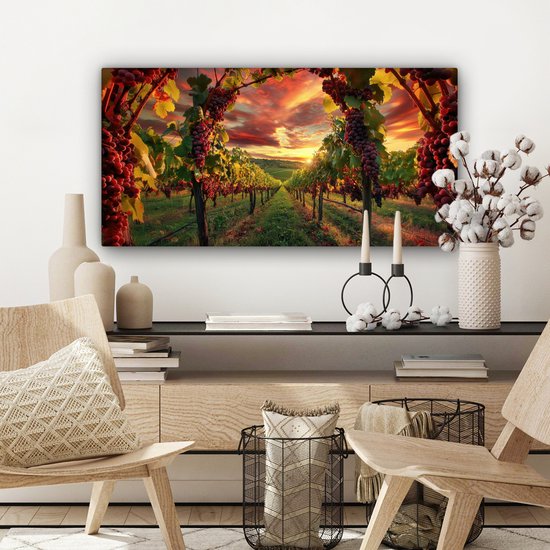 Tableau sur toile 100x50 cm - Décoration murale exclusive Vignoble - Raisins - Coucher de soleil - Décoration murale salon - Décoration chambre - Accessoires chambre - Peintures sur toile