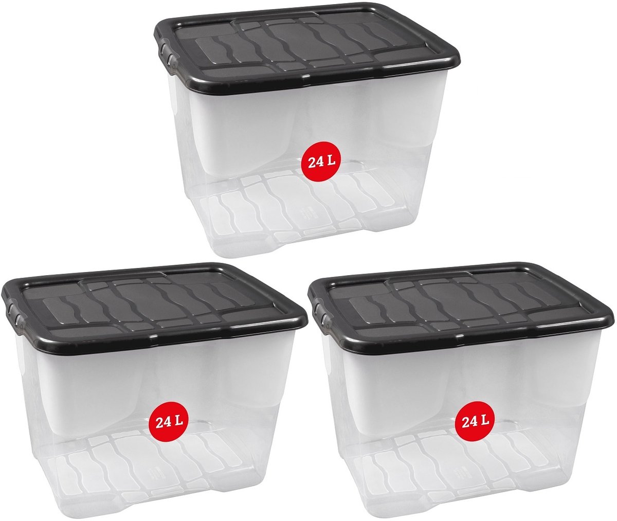 TIJDELIJKE ACTIE: 3 Delige 24L opbergbox | Curve bewaarbox | Inc.deksel & Stapelbaar