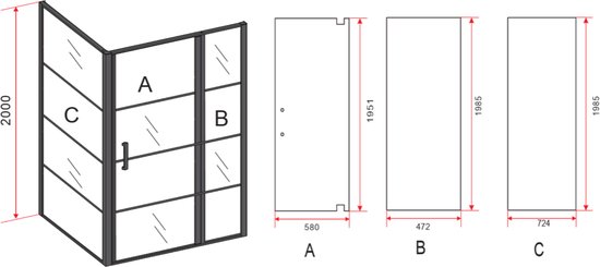 Aloni Porte Tournante + Zijwand Zwart Mat 8mm 80x120x200cm