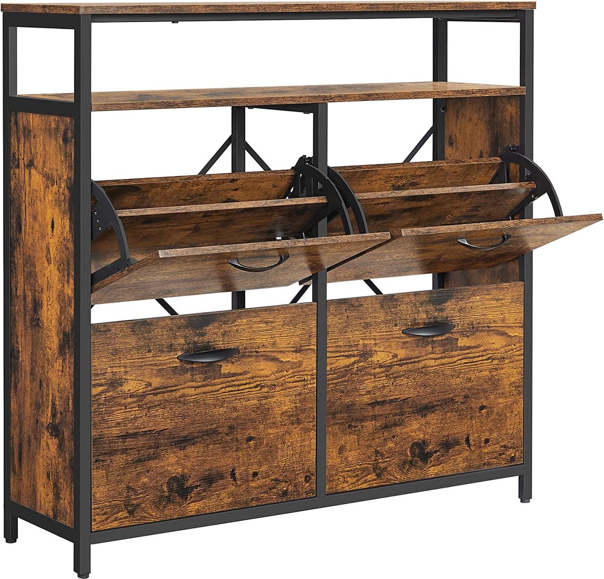 Hoppa! Schoenenkast met 4 kleppen voor 12–20 paar in vintage bruin-zwart