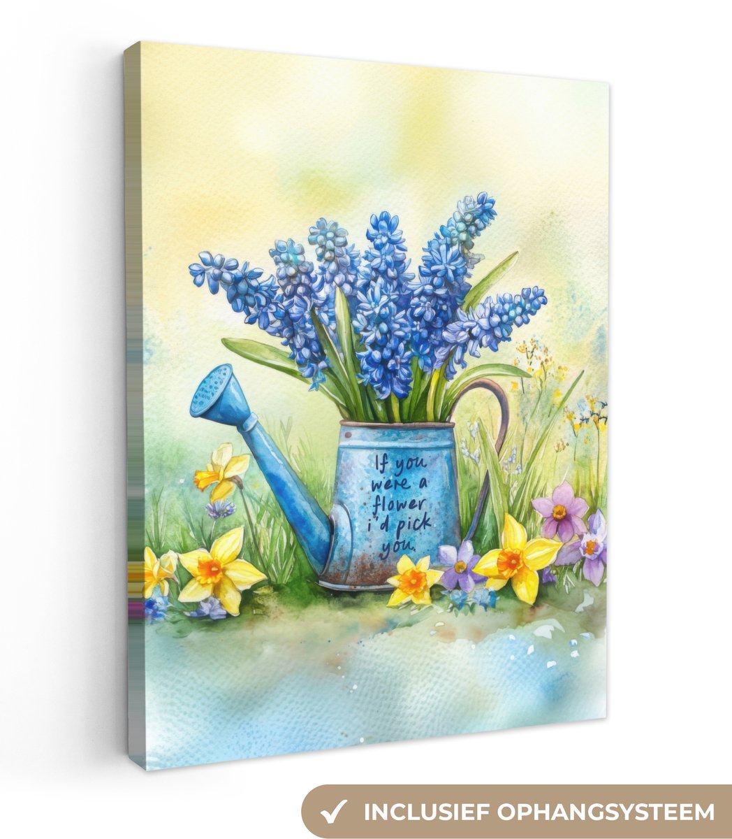 Canvas schilderij 30x40 cm - Exclusieve wanddecoratie Lavendelbloemen - Quote - Gieter - M