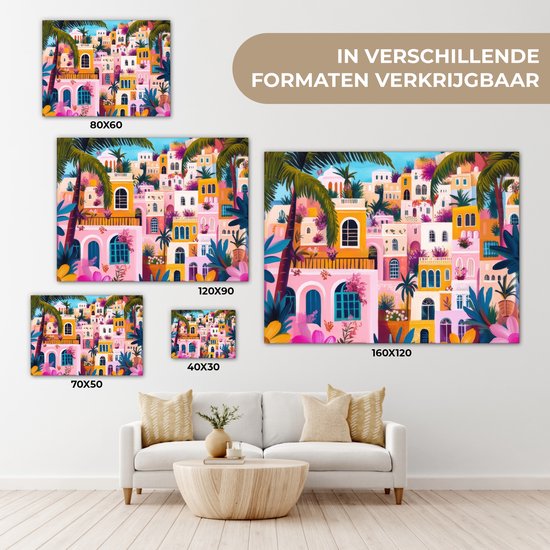 Canvas schilderij 80x60 cm - Exclusieve wanddecoratie Kleurrijk - Roze - Oranje - Geel - Bloemen - Muurdecoratie woonkamer - Slaapkamer decoratie - Kamer accessoires - Schilderijen op canvas - Eclectisch - Aesthetic room decor