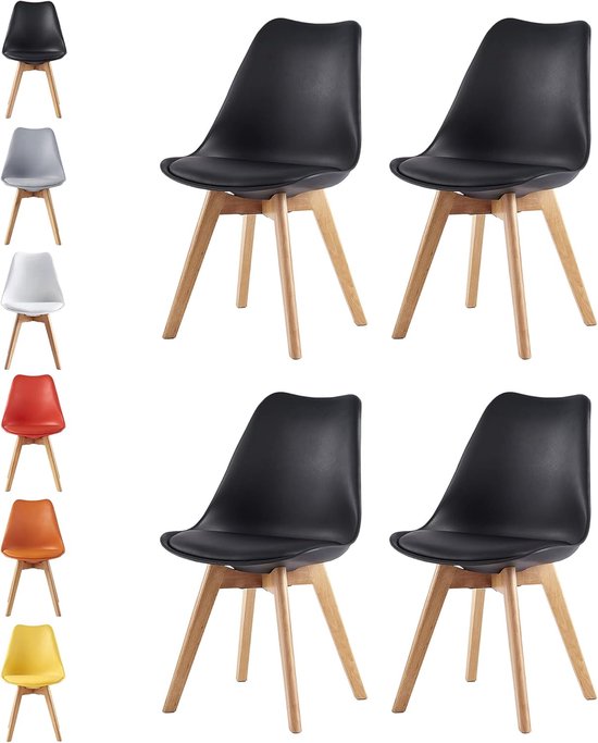 Eetkamerstoelen Set Van 2 In Scandinavische Stijl Inclusief Gewatteerd Zitkussen   Kunststof Kuip   Massief Beukenhout   Vintage   Retro Design   Keukenstoelen   Wit