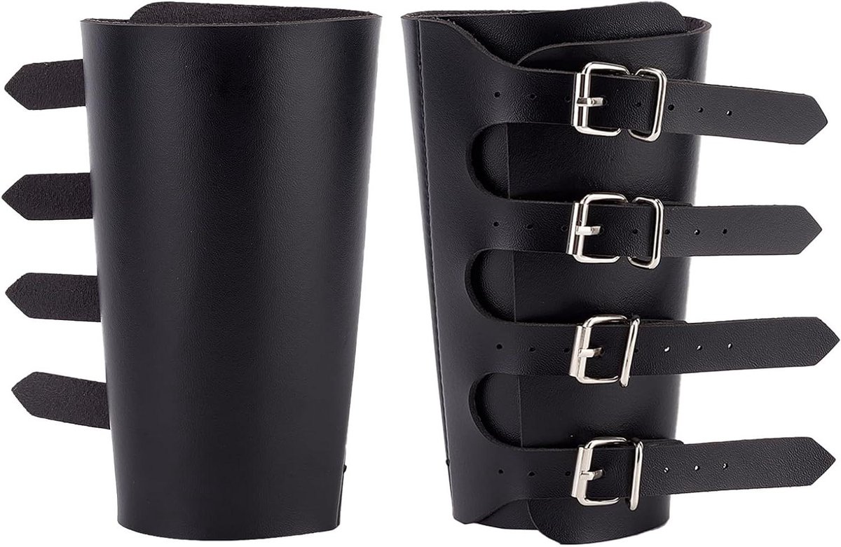 Allecto plus - Middeleeuwse PU Lederen Bracers in Zwarte Vintage Stijl - Arm Guards Cosplay Kostuum Accessoires met Retro Gesp - Verstelbare Polsband