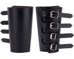 Allecto plus - Middeleeuwse PU Lederen Bracers in Zwarte Vintage Stijl - Arm Guards Cosplay Kostuum Accessoires met Retro Gesp - Verstelbare Polsband