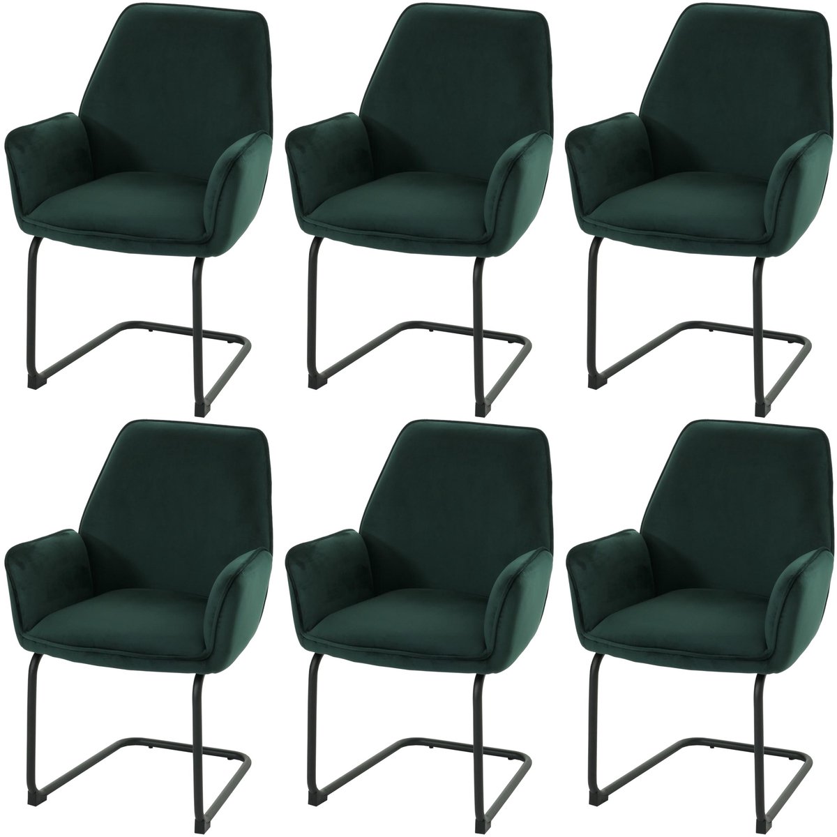 MCW Set van 6 sledestoelen MCW-G67, eetkamerstoel, keukenstoel, stof/textiel MVG ~ groen