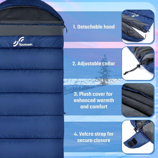 XXL Winter Slaapzak met Afneembare Capuchon voor Koud Weer - Ruimte en Comfort voor Kamperen van Alltop — afbeelding 3