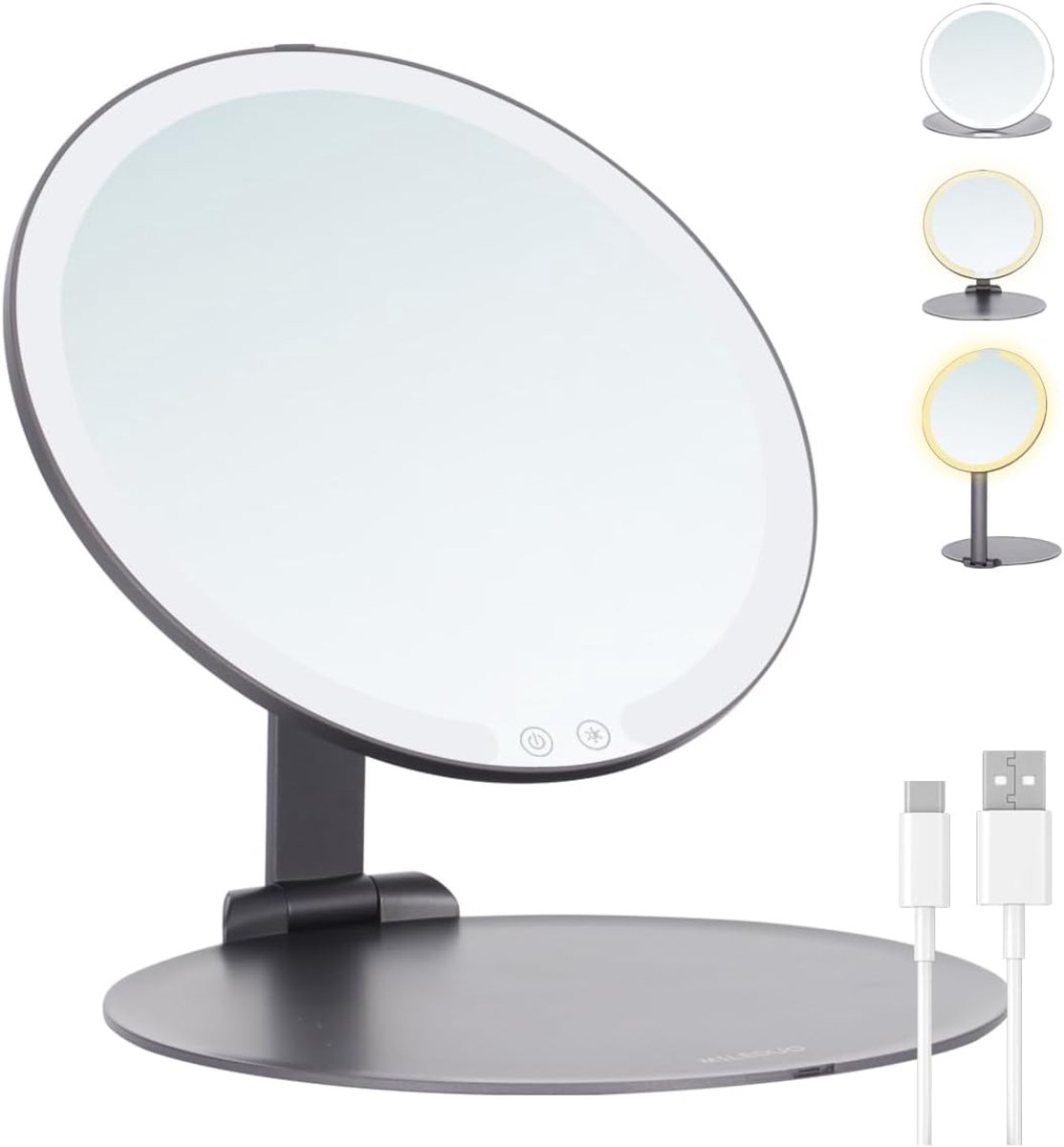 Oplaadbare make-upspiegel met verlichting - compacte opvouwbare spiegel voor op reis
