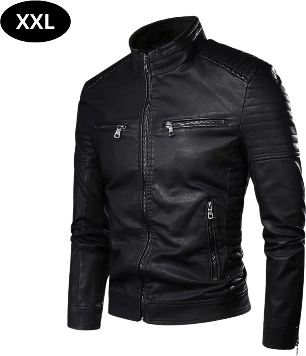 Bovista Kunst Leren Jas Leather Jacket Lederen Jas Bomberjack Pilotenjack Blazer Biker Motorjas Motormuis Heren Zwart