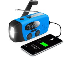 Emergency Noodradio - Met Handoplaad, Zonne-energie en USB - Functie als Powerbank en Zaklamp - Betrouwbaar bij Stroomstoring - Voor Thuis en Outdoor - 2000mAh - blauw-1 stuk
