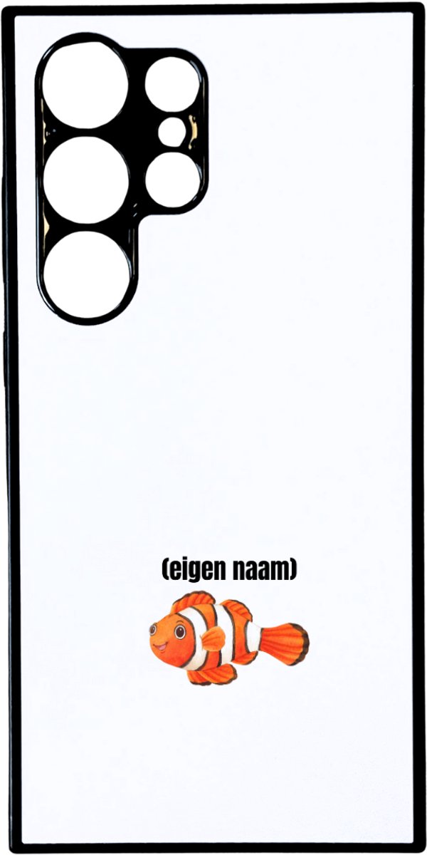 Hacebo® - oranje vis (nemo) met eigen naam telefoonhoesje - Vis - vissen liefhebbers - telefoonhoesjes - iemand die houdt van vissen - verjaardag - cadeau - kado - hoesje geschikt voor Samsung Galaxy S24 Ultra