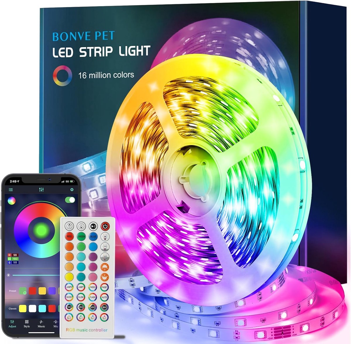 Ledstrip 10m met afstandsbediening en app - 16 miljoen kleuren, muziek synchronisatie