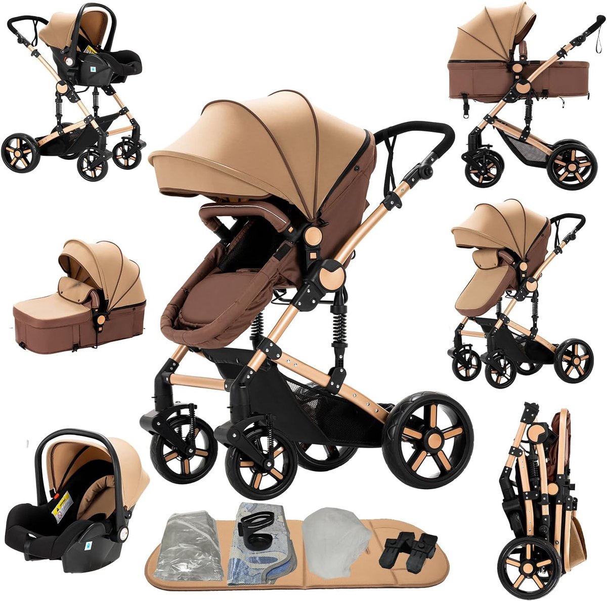 Image of 3-in-1 Kinderwagen met Omkeerbare Duwbeugel en Opvouwbaar Ontwerp