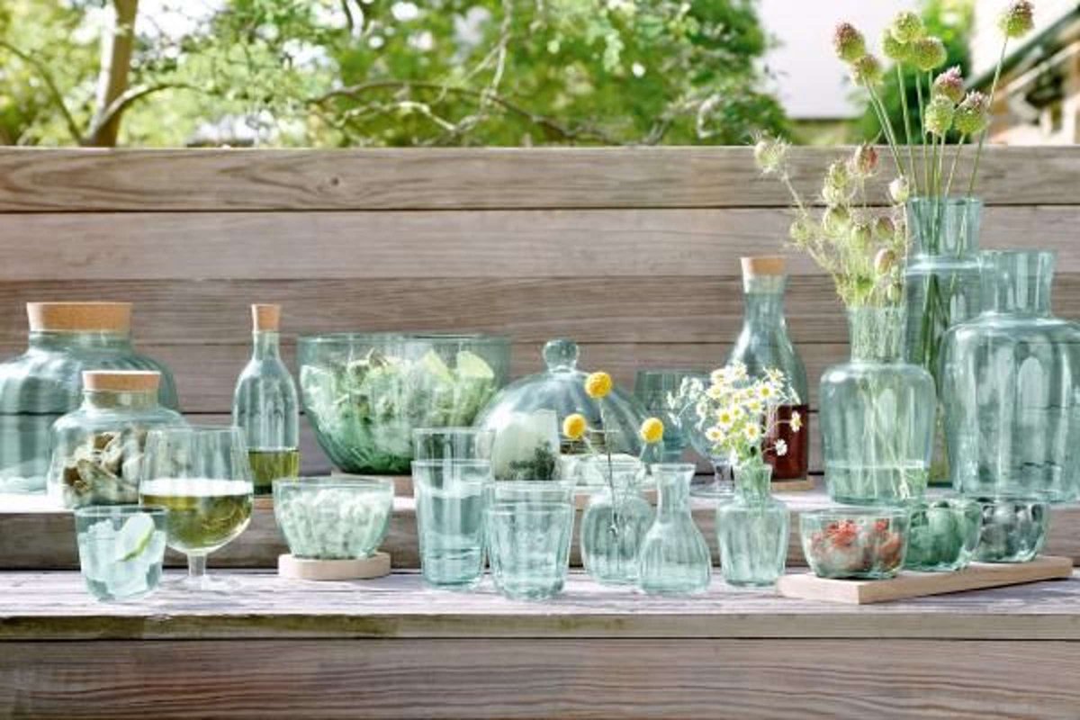 LSA Mia Tapasset - Gerecycled Glas - Met Houten Voet - 32 cm