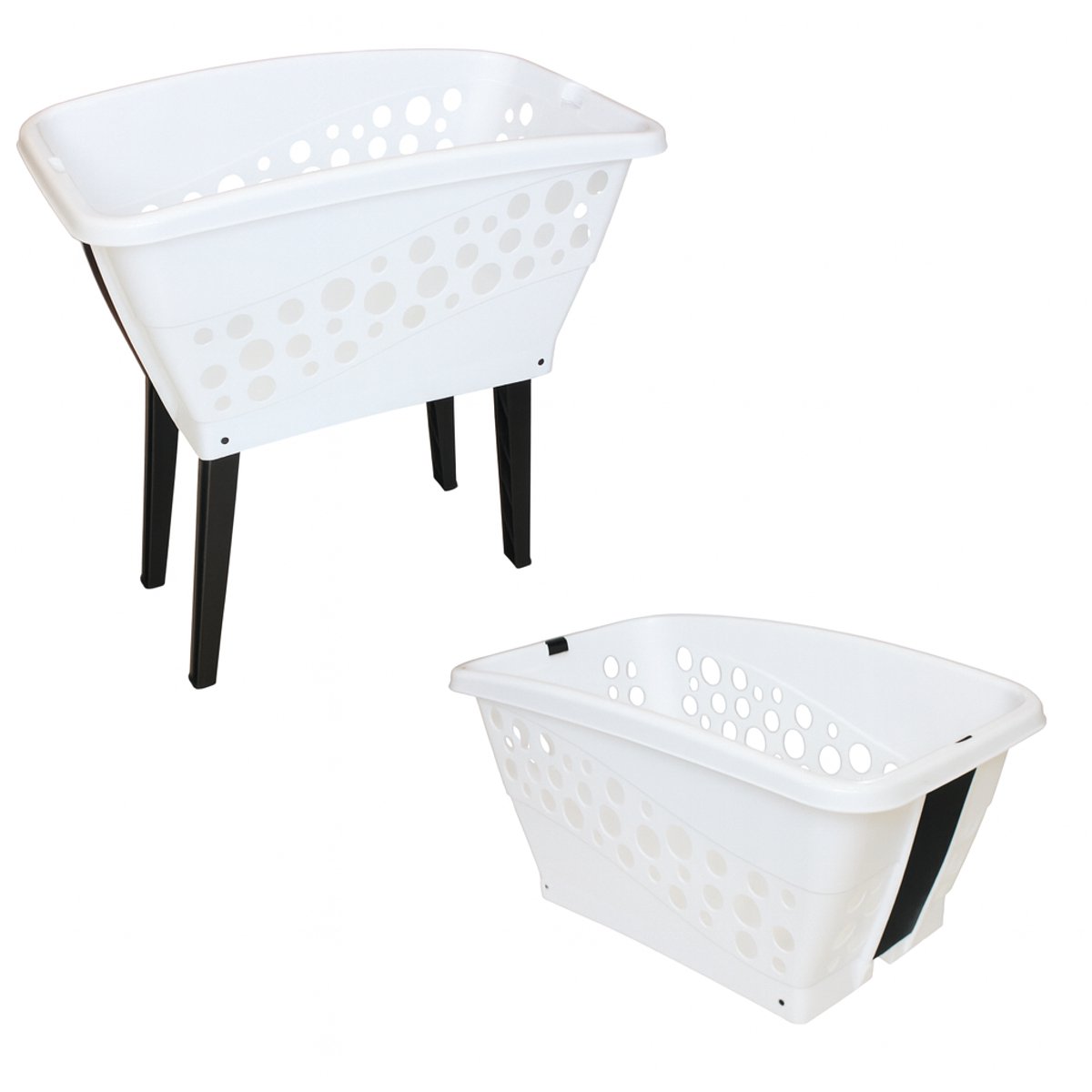 Alpfa – Wasmand – Wasmand Op Poten – Met Inklapbare Poten – Kunststof – Wit – 52 Liter – 69x40x33
