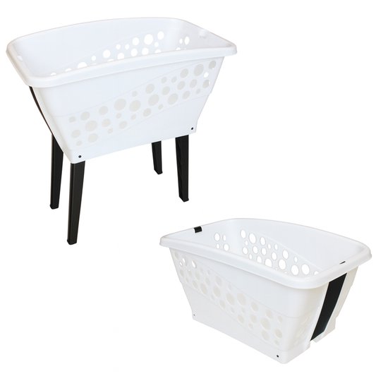 Alpfa – Panier à linge sur Pieds – Avec Pieds pliables – Plastique – Wit – 52 litres – 69 x 40 x 33 cm