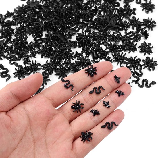 300 stuks mini-hars Halloween-insecten, vleermuizen, slangen, spinnen, microwezens voor knutselen, sprookjesachtige tuin, landschaps- en feestdecoraties (zwart)