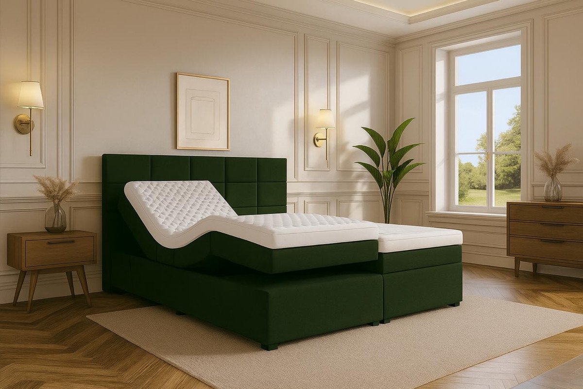 Boxspring FD Boxspring Modena Elektrisch verstelbaar 140x220 cm Donkergroen
