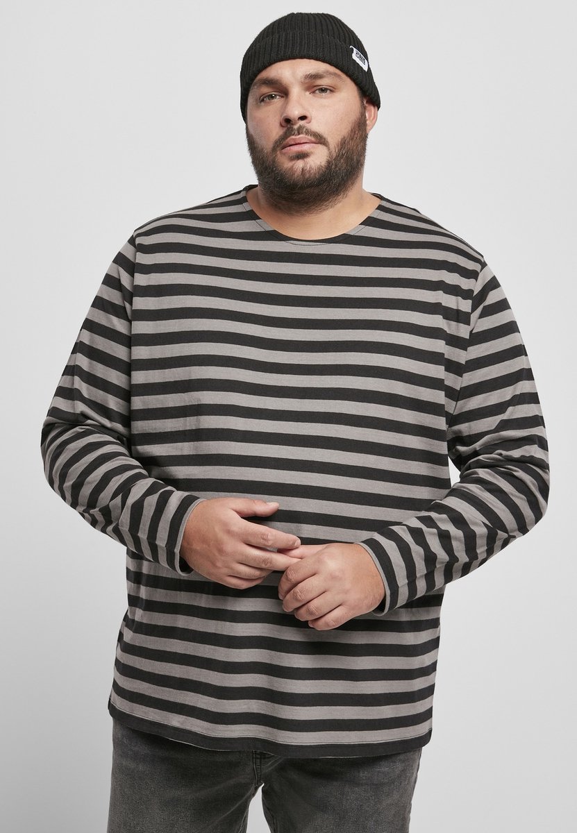 Urban Classics Regular Stripe LS asphalt/ Longsleeve shirt 3XL Grijs