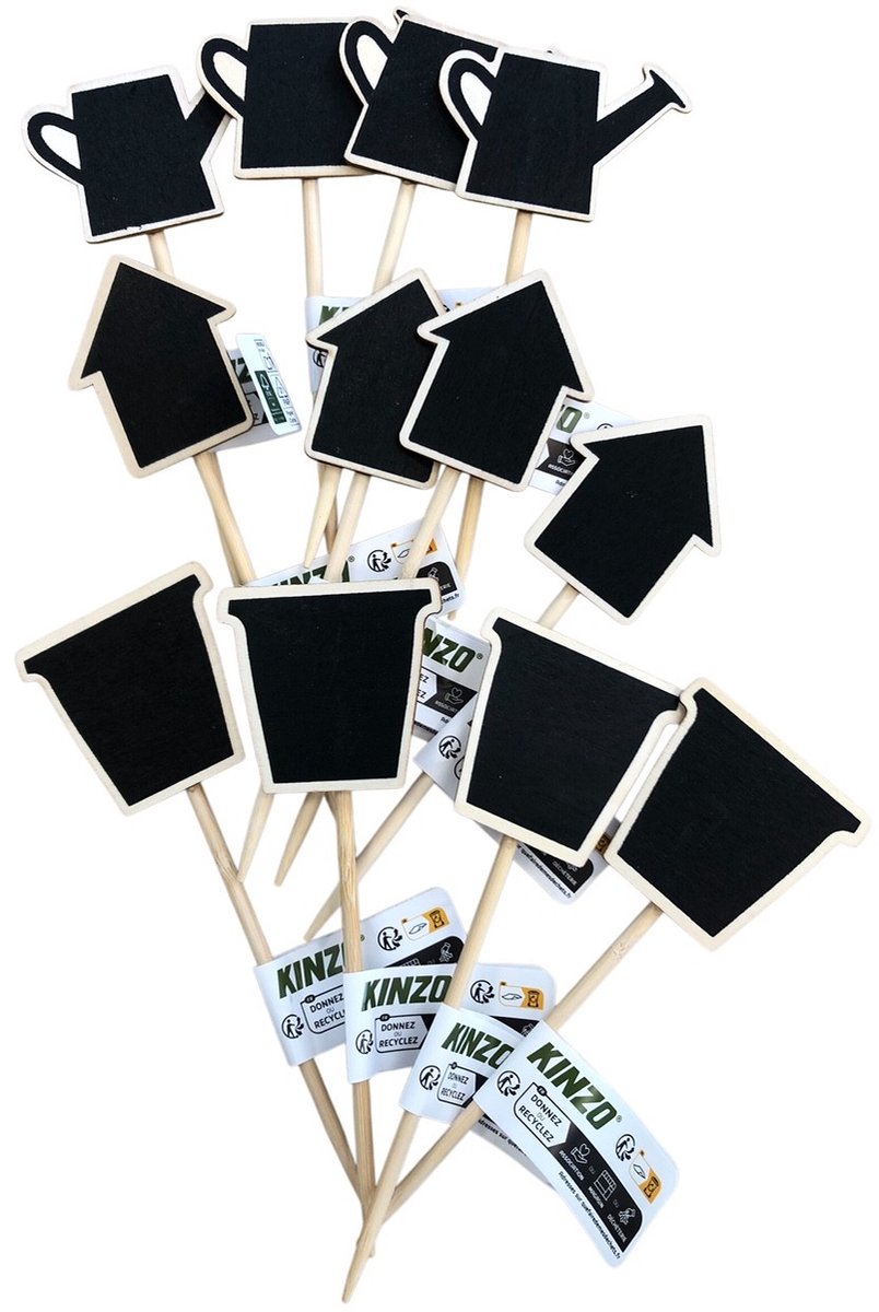 Kinzo - Wooden plant marker - set 12 stuks assorti - Hout