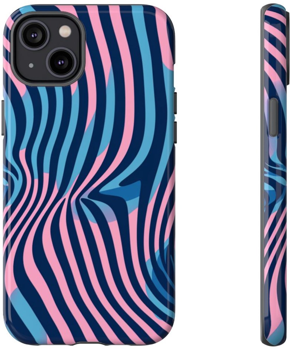 Golvend Blauw-Roze Optische Illusiepatroon – Telefoonhoesje Geschikt voor iPhone 14 Plus