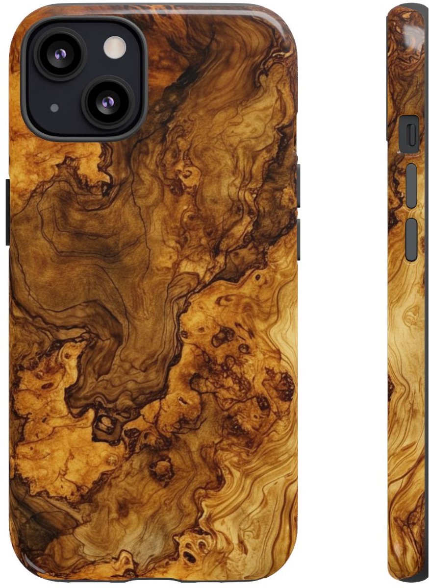 Luxe Burlhoutstructuur met Glanzende Afwerking – Telefoonhoesje Geschikt voor iPhone 13