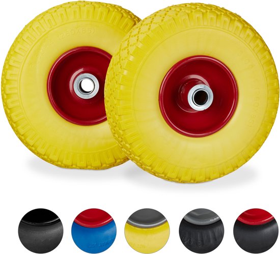relaxdays 4x roue de diable jaune - pneu en caoutchouc - chariot à main - 100 kg - jante en acier - ensemble