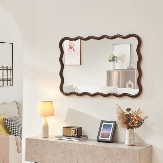 Miroir mural rectangulaire Porloskid 90x60 cm marron foncé [en.casa]