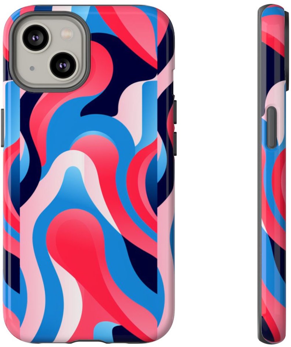 Blauw-Rood Abstract Golvend Patroon – Telefoonhoesje Geschikt voor iPhone 14
