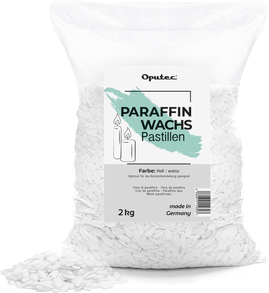 Oputec 2kg paraffinewas pastilles | kaarsenwas wit | gietwas | zelf kaarsen maken | smeltpunt 55–59°C | made in Germany
