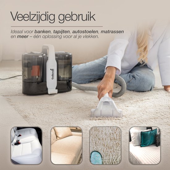 GoScrub® Professionele Tapijtreiniger – Vlekkenreiniger & Bank Reiniger – Voor Bank, Auto, Matras – Inclusief Schoonmaakmiddel – Reinigingsmachine - Zetelreiniger