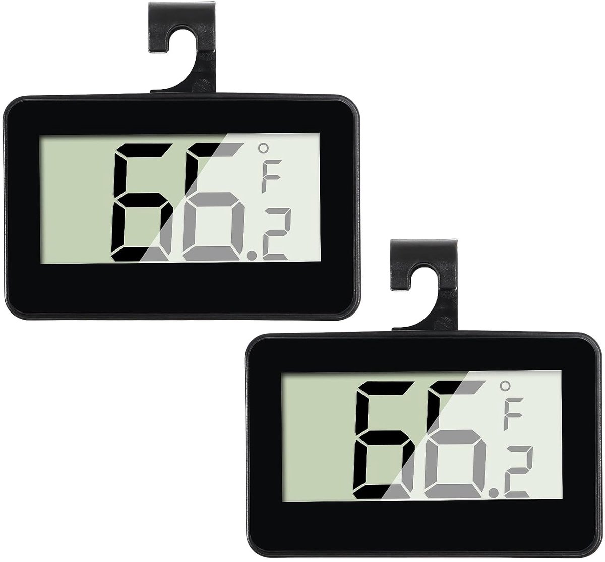 Image of 2 stuks - thermometer - digitale koelkastthermometer - vriezer thermometer - kamerthermometer - met vorstwaarschuwing - met haak - magnetische adsorptie - groot lcd-scherm °C/°F - omkeerbaar met ophanghaak - voor keuken, huis, restaurants - zwart