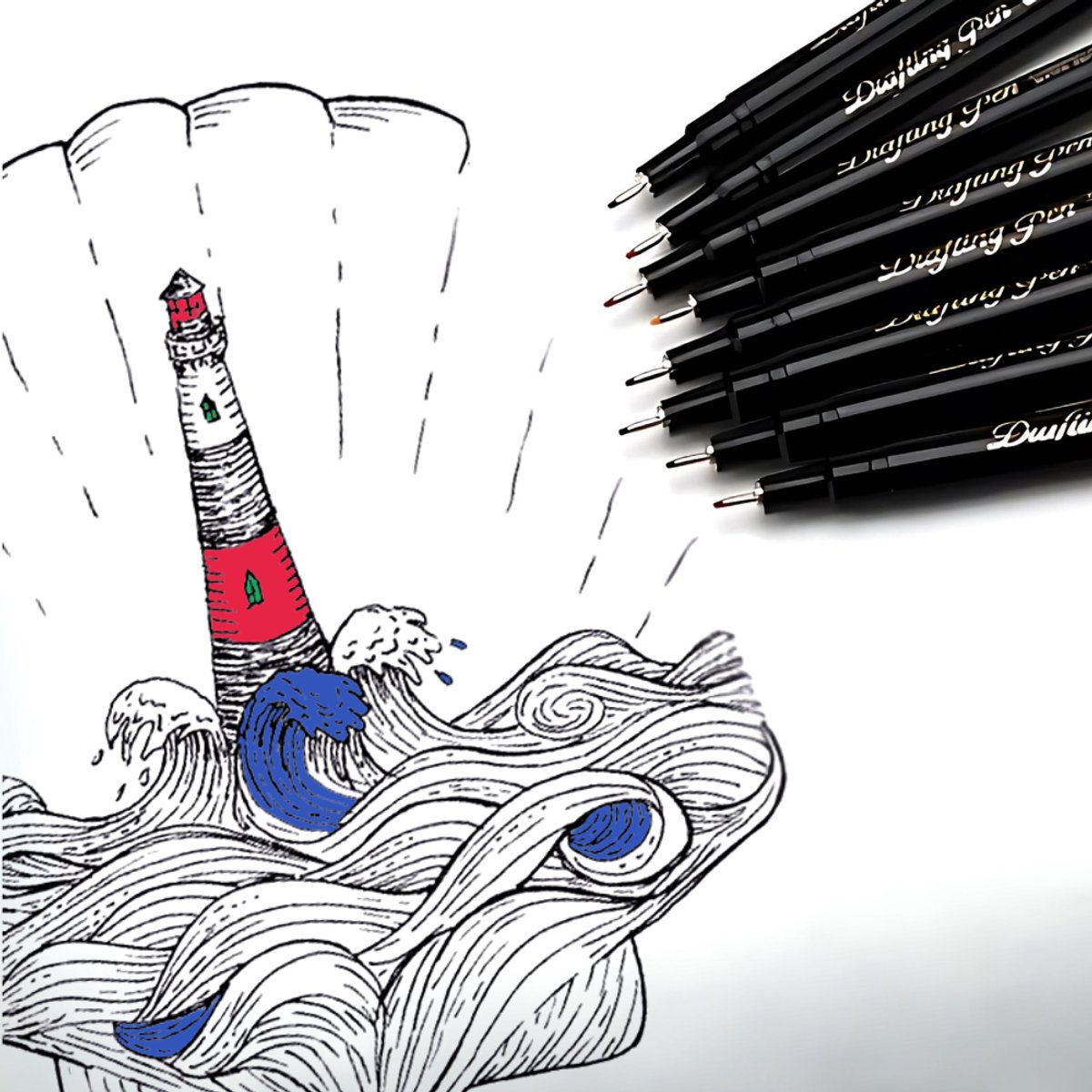 Ainy - Micro Fineliners 0.1mm watervast - Set van 8 kleurrijke fineliner | fine liner kawaii manga / anime tekenen op schetsboek | bullet journal | handlettering | Pigment liner penselen | calligraphy pennen — afbeelding 9
