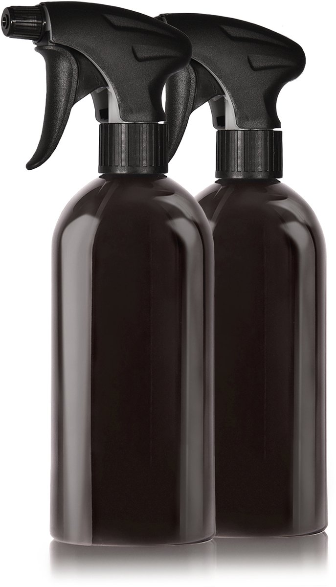 Oputec 2 x 500 ml sprayflessen – zwarte kunststof flessen met verstelbare sproeikop – hervulbaar & lekvrij