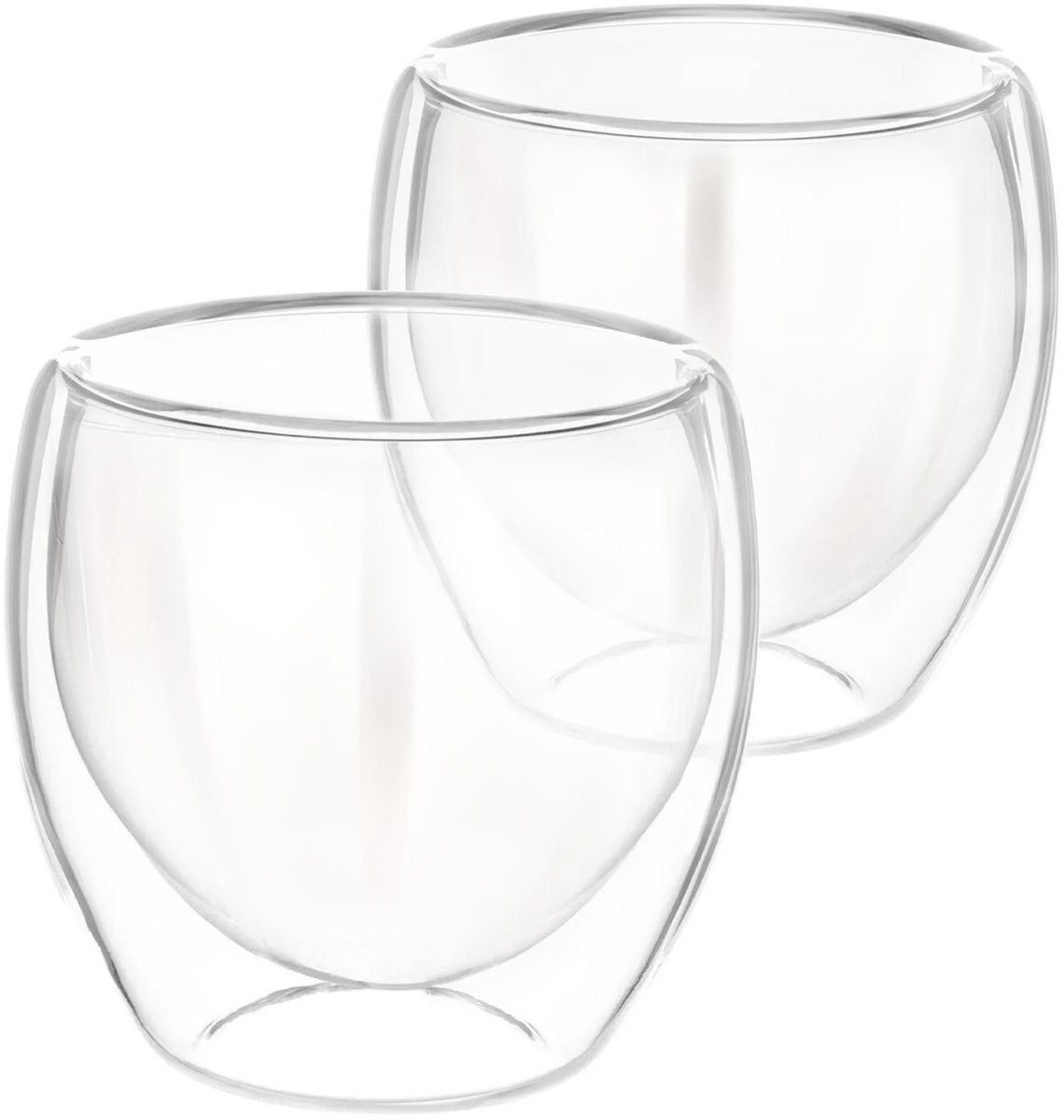 Cheffinger, Set van 2 glazen van 250 ml voor dubbelwandige dranken van borosilicaatglas, Transparant