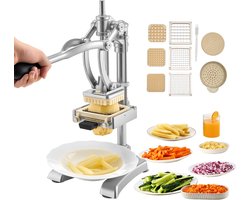 Frietsnijder Aardappelsnijder - Handmatige RVS Snijder - Met 3 Verwisselbare Messen 12,7/9,525/6,35 mm - Geschikt voor groente en fruit - Professioneel - Zilver