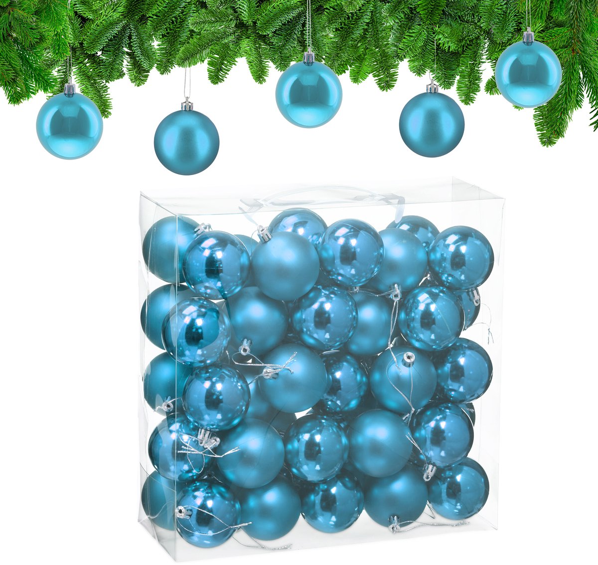 kerstballen set van 50 - Ø 6 cm - glanzend - mat - kunststof - petrol