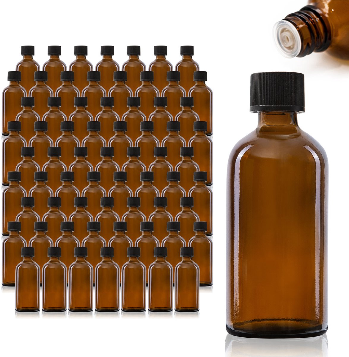 Oputec 68 x 100ml druppelflesjes – bruine apothekersflesjes met druppelinzet – lekvrij & kindveilig