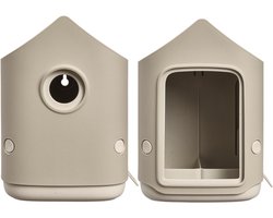 Elho Cosy Bird House and Feeder - Vogelhuisje en Vogelvoederhuisje - 100% Gerecycled Plastic - L17.6 x B18 x H23 cm - Paddenstoel beige