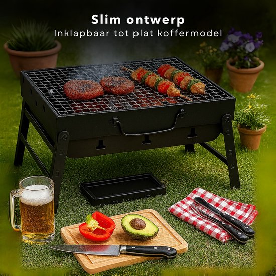 Cheqo® Opvouwbare Barbecue - Draagbare Houtskool Grill - Tafel Barbecue - Camping Barbecue - Gepoedercoat Staal - Compact En Lichtgewicht - Voor Strand En Park - Barbecue Voor Balkon - Kleine Draagbare Bbq van Merkloos — afbeelding 2