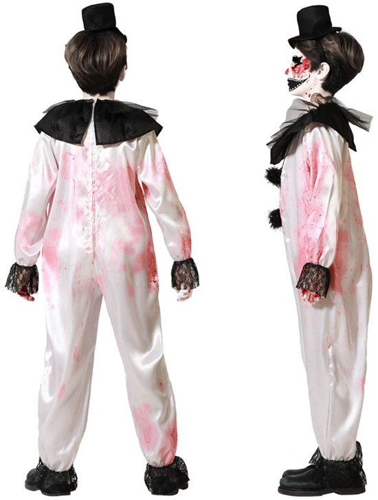 Atosa Horror Clown verkleed kostuum Pierrot - zwart/wit - voor kinderen - mime speler 140