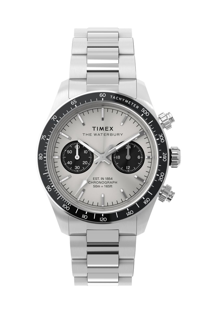 Timex Waterbury Traditional Chronograph Quartz Analoog Horloge Zilveren Toon Kast: 100% Roestvrij Staal | Armband: 100%Leer 41 TW2Y18600AJ, TW2Y19200AJ