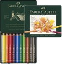 Faber-Castell Polychromos 24 kleurpotloden in groen blik met paardenillustratie.