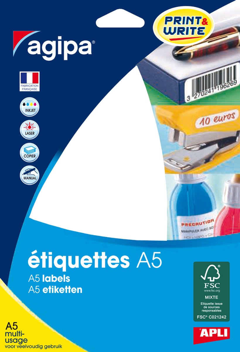 Universele etiketten 64 x 133 mm, wit