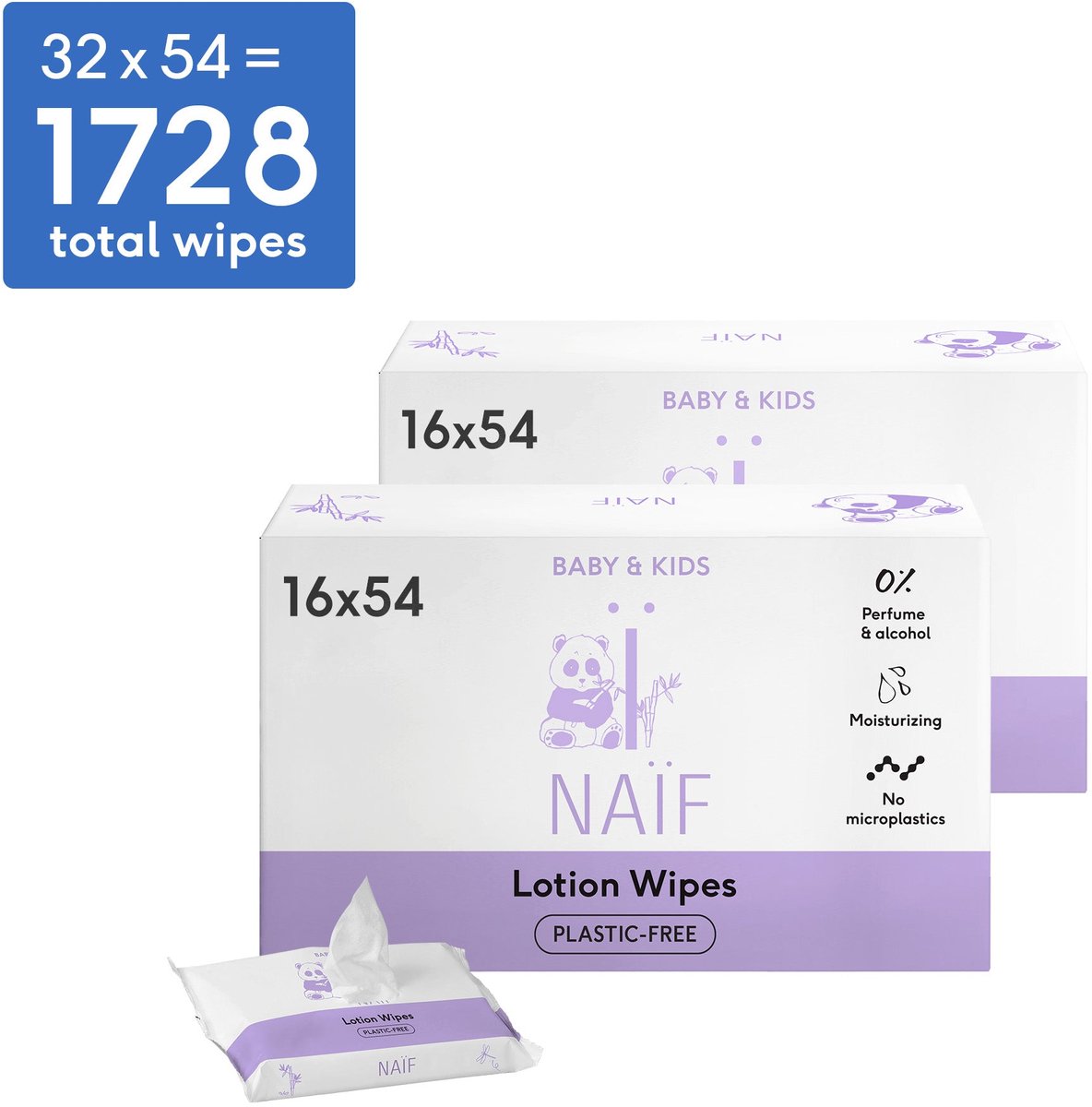 Bol.com Naïf - Lotion Billendoekjes - Baby & Kids - Babyverzorging - 0% Parfum & Alcohol - 1728 Doekjes (32x54) aanbieding