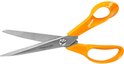 Fiskars schaar met oranje handgrepen en roestvrijstalen mes, met een recht mes.