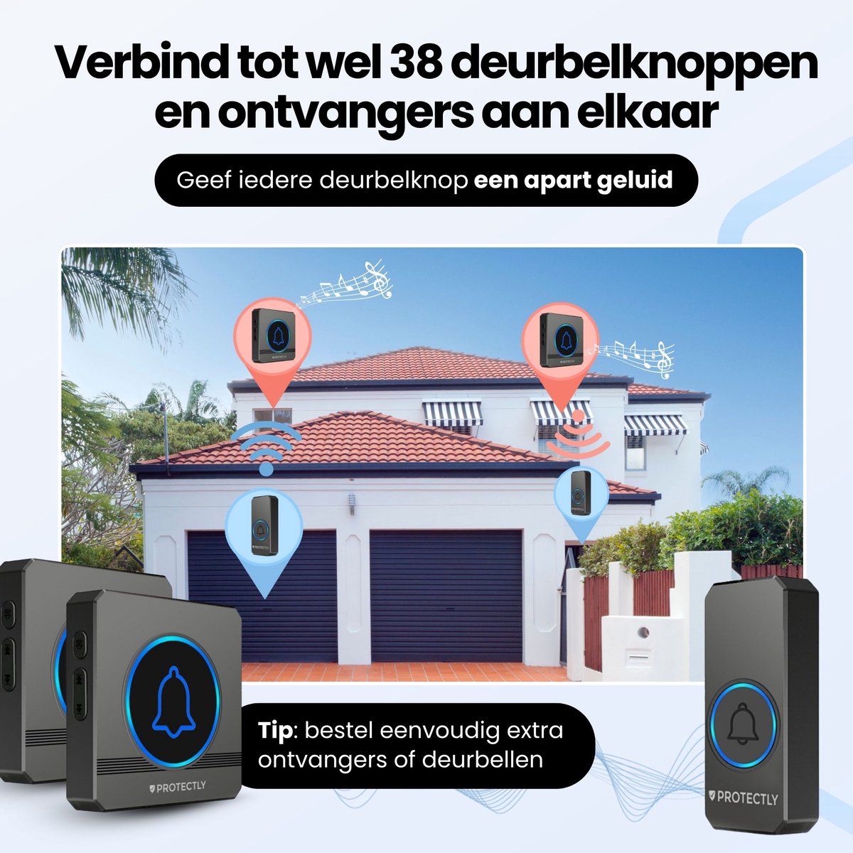 Inwealth Draadloze Deurbel met 450 Meter Bereik en 60 Melodieën - afbeelding 3