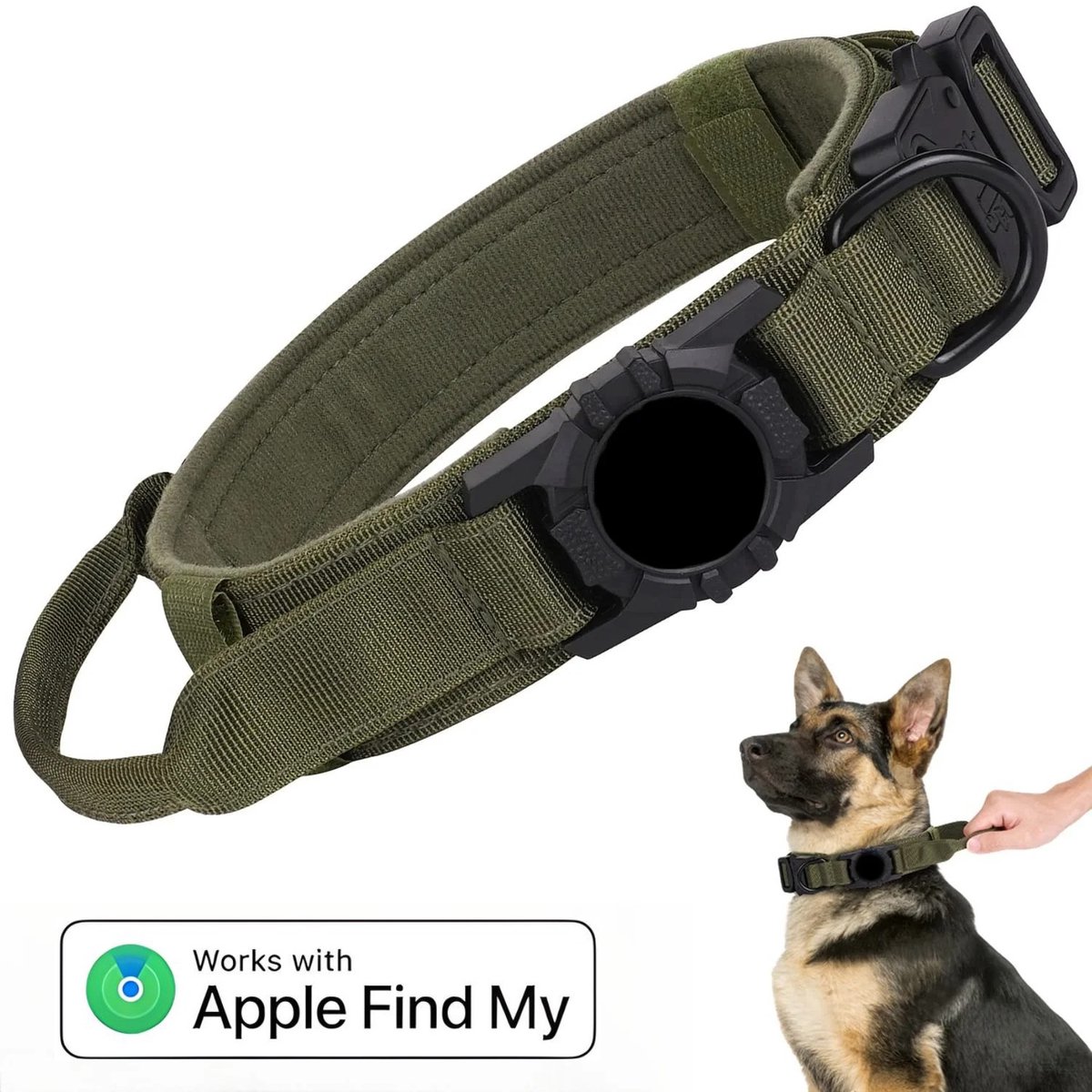 BlueTime - Hondenhalsband inclusief Tag - Hondenriem - Honden Halsband - Hondentuig - Honden Tuigje - Geschikt voor Apple Find My - Maat L - Groen