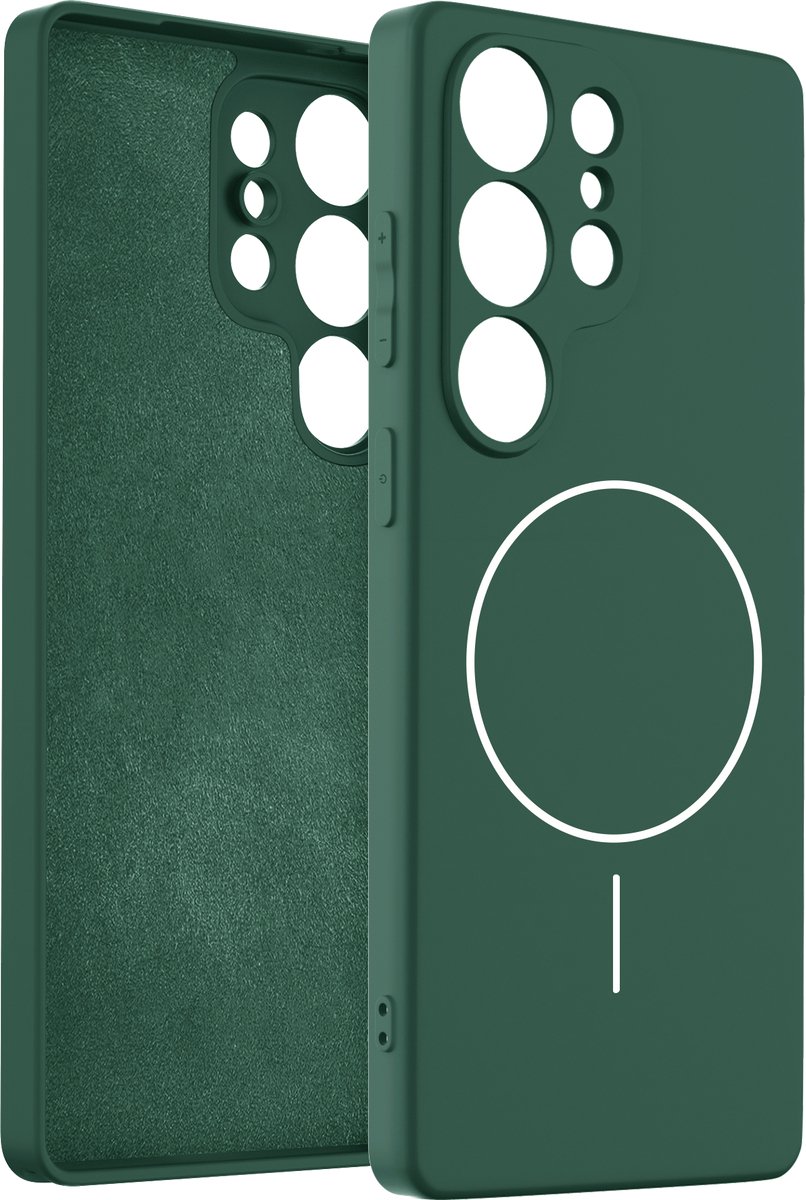 Coverzs Magnetisch siliconen geschikt voor Samsung Galaxy S24 Ultra - siliconen hoesje met magneet (donkergroen)